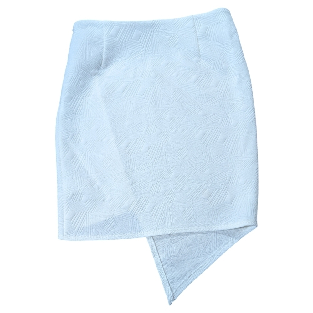 Cecico All White Asymmetrical Embroidered Classic Preppy Pencil Miniskirt - Picture 2 of 6